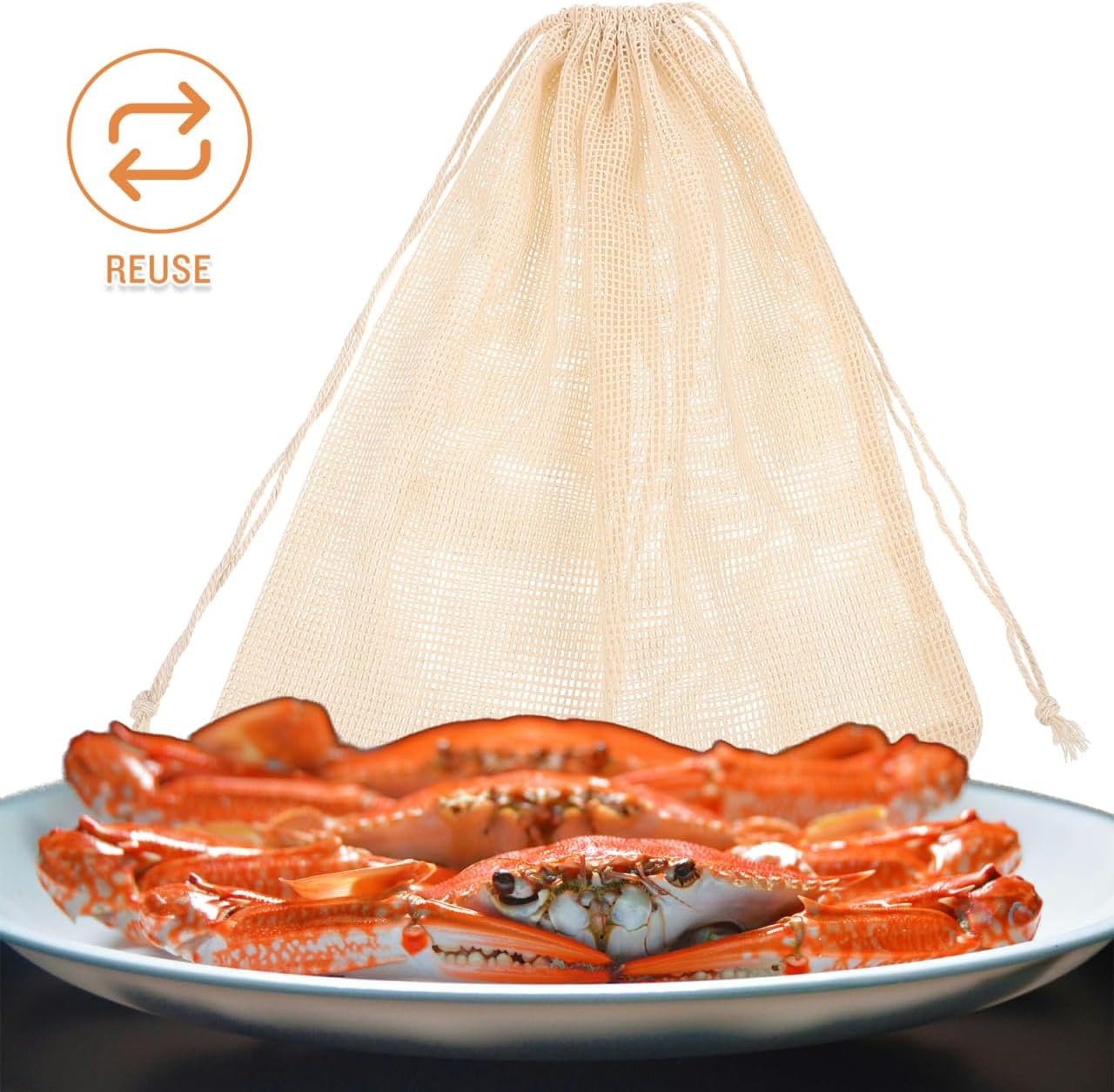ULTECHNOVO Seafood Boil Bags Reusable Cotton Mesh - 4 Pack Cooking Pouch for Crab Crawfish Shrimp Clams, Double Drawstring Strainer Net for Steaming Vegetable Pot 12x16"