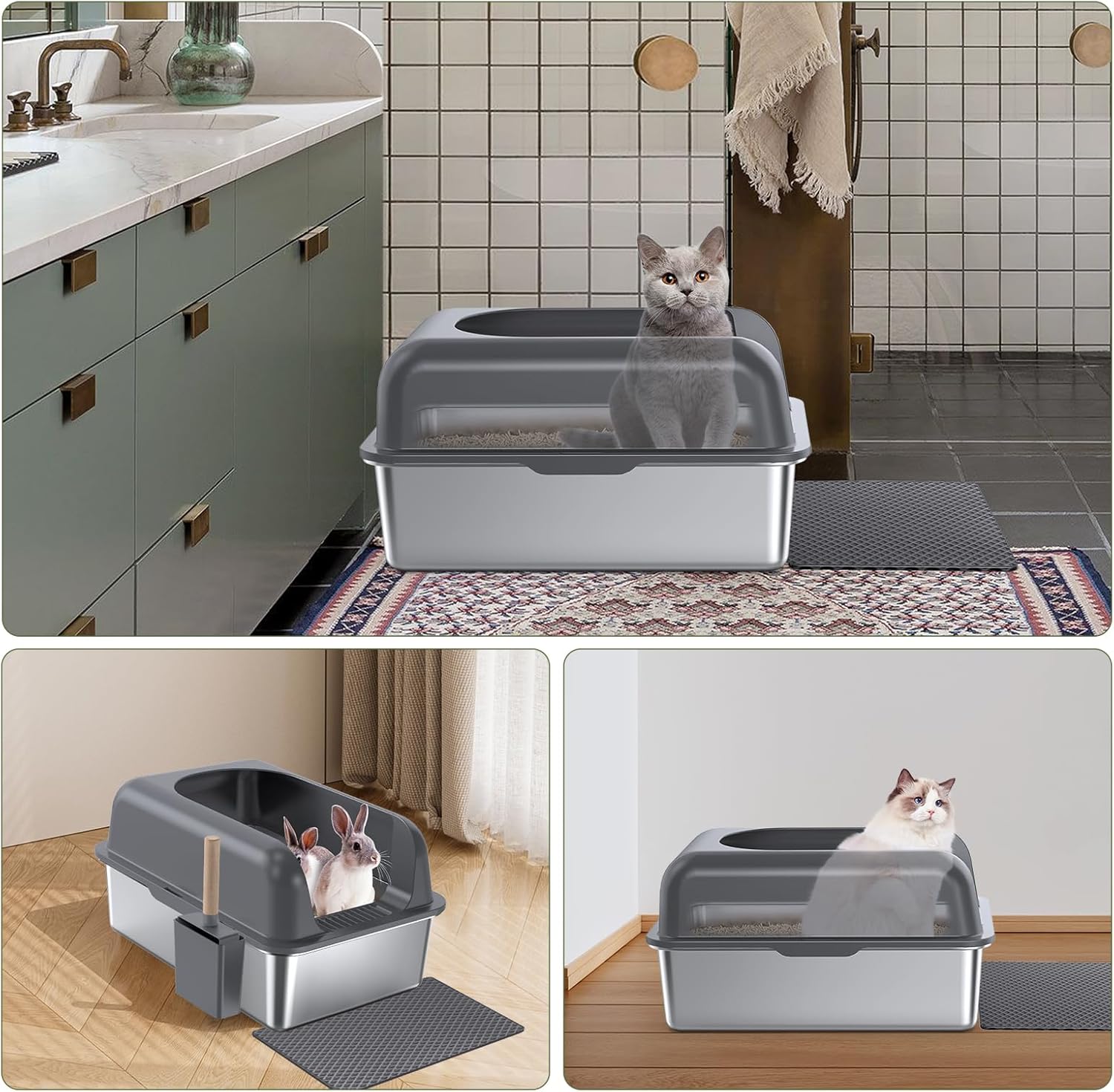 Gimars XL Stainless Steel Cat Litter Box, Large Stainless Steel Cat Litter Tray, 20L Metal Litter Tray with Litter Scoop & Mat, Good for Large Medium Cats 7 71uP6gU5hyL. AC SL1500
