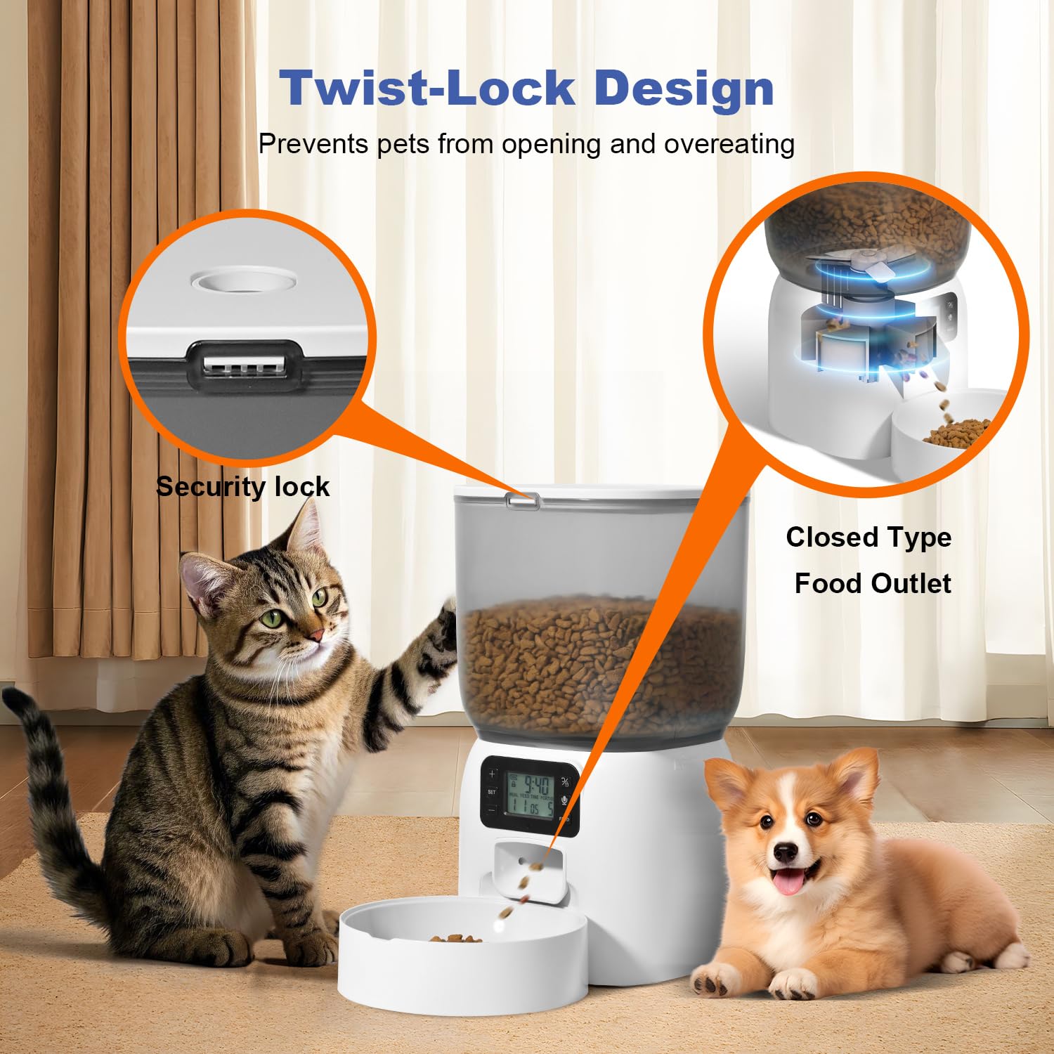 Comedero automático para gatos, dispensador de comida para gatos de 3 litros con grabadora de voz de 10 segundos, comedero para mascotas de hasta 8 comidas por día, comedero para perros con