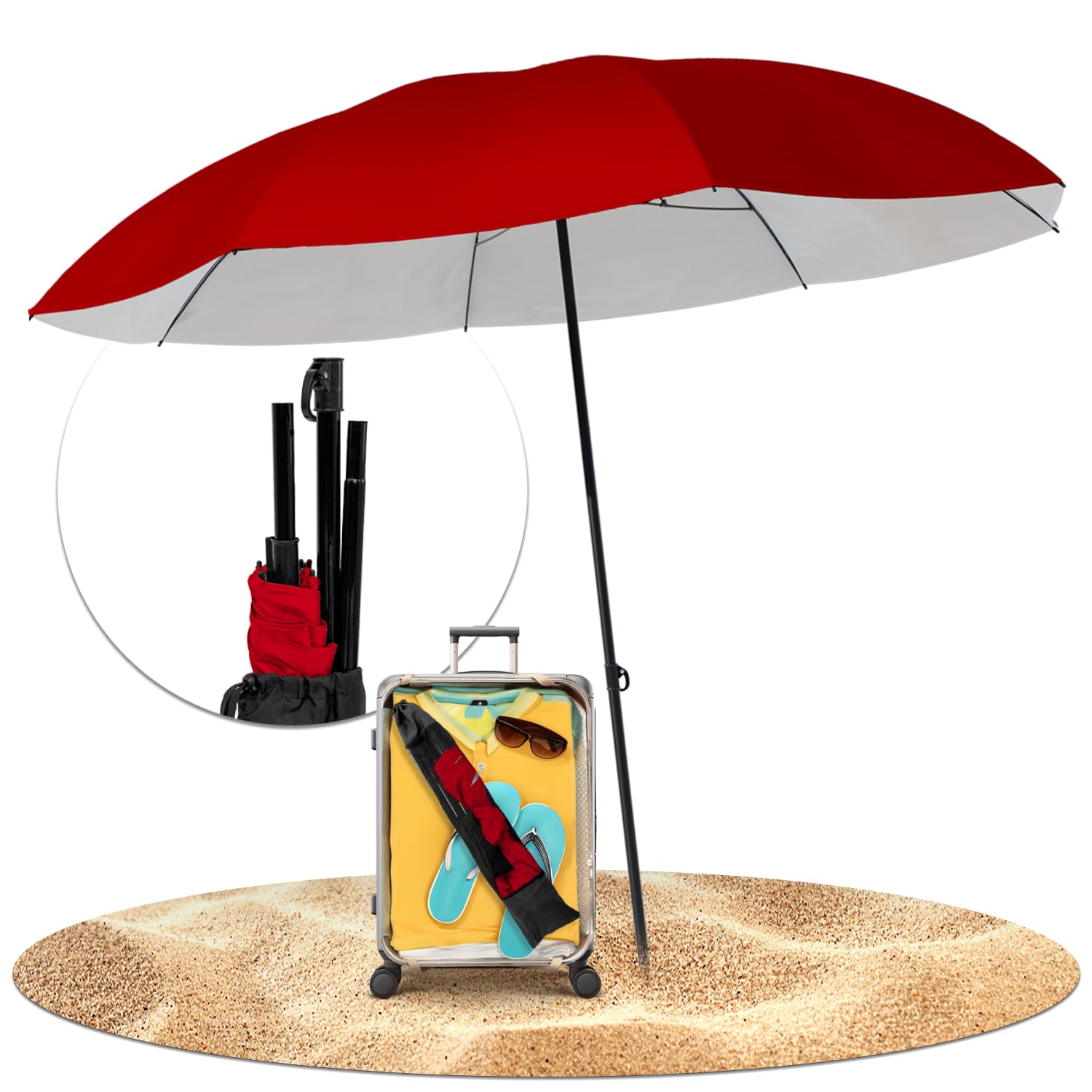 STYNGARD Niza - Sombrilla de viaje con protección UV 50+ [155 cm - Sombrilla de playa con cuerdas tensoras