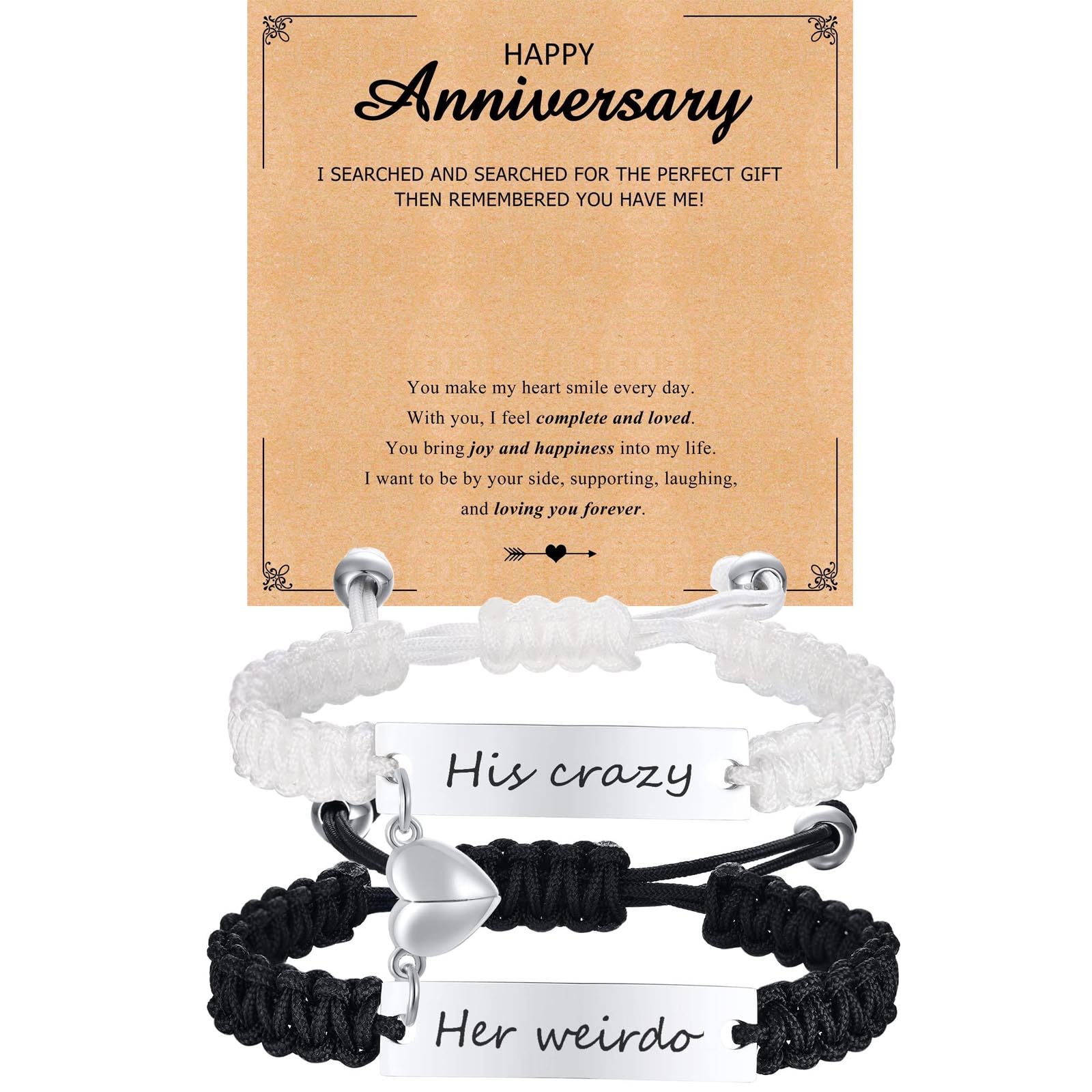 Matching Bracelets for Him and Her - Long Distance Couple Bracelet,Hypoallergenic Stainless Steel Engraved Relationship Bracelet,Trendy Adjustable
