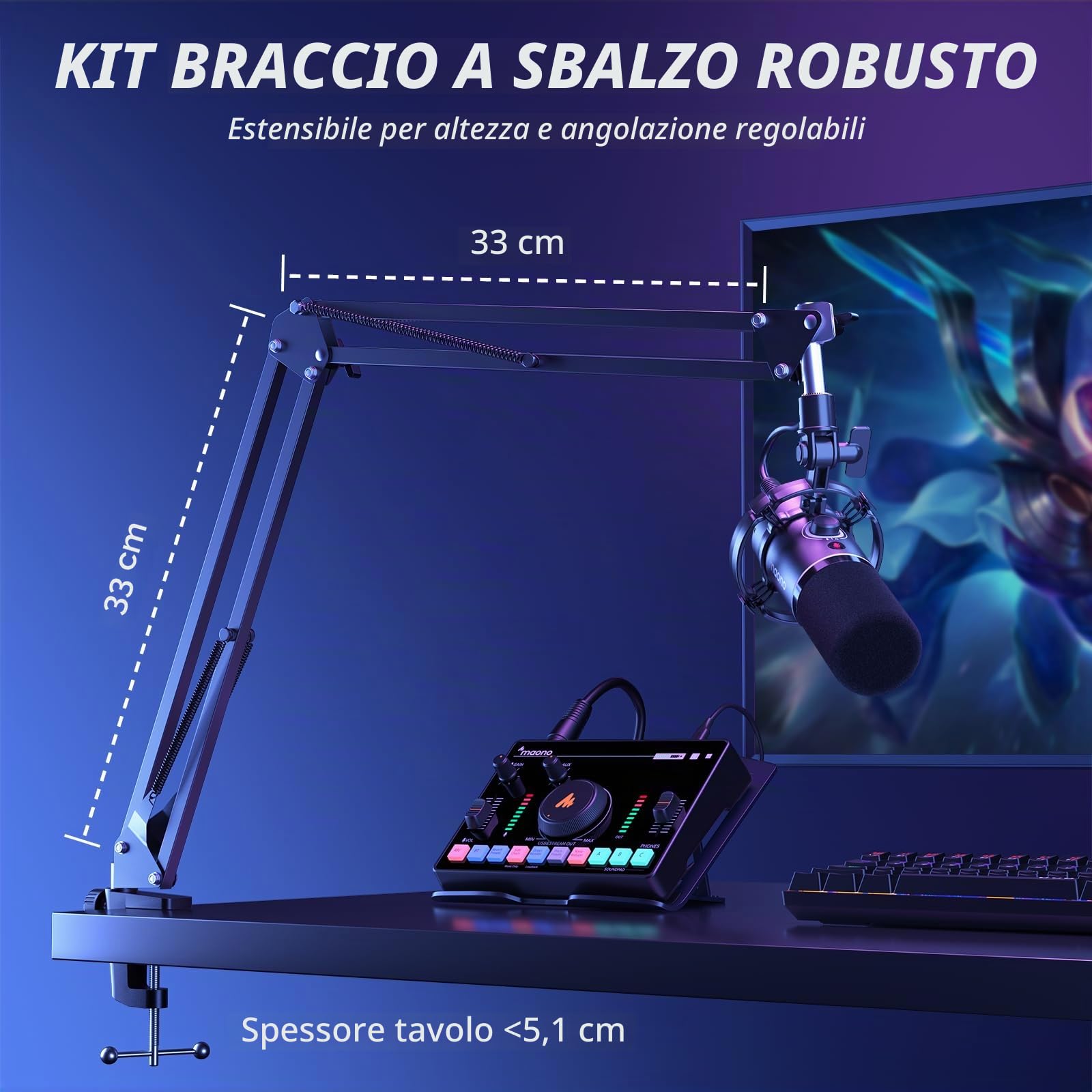 MAONO XLR/USB Microfono dinamico, microfono podcast con braccio, software, pulsante mute, controllo guadagno, per pc gaming, streaming, registrazione, PS4/5 Mac Mixer ecc. PD200XS Nero