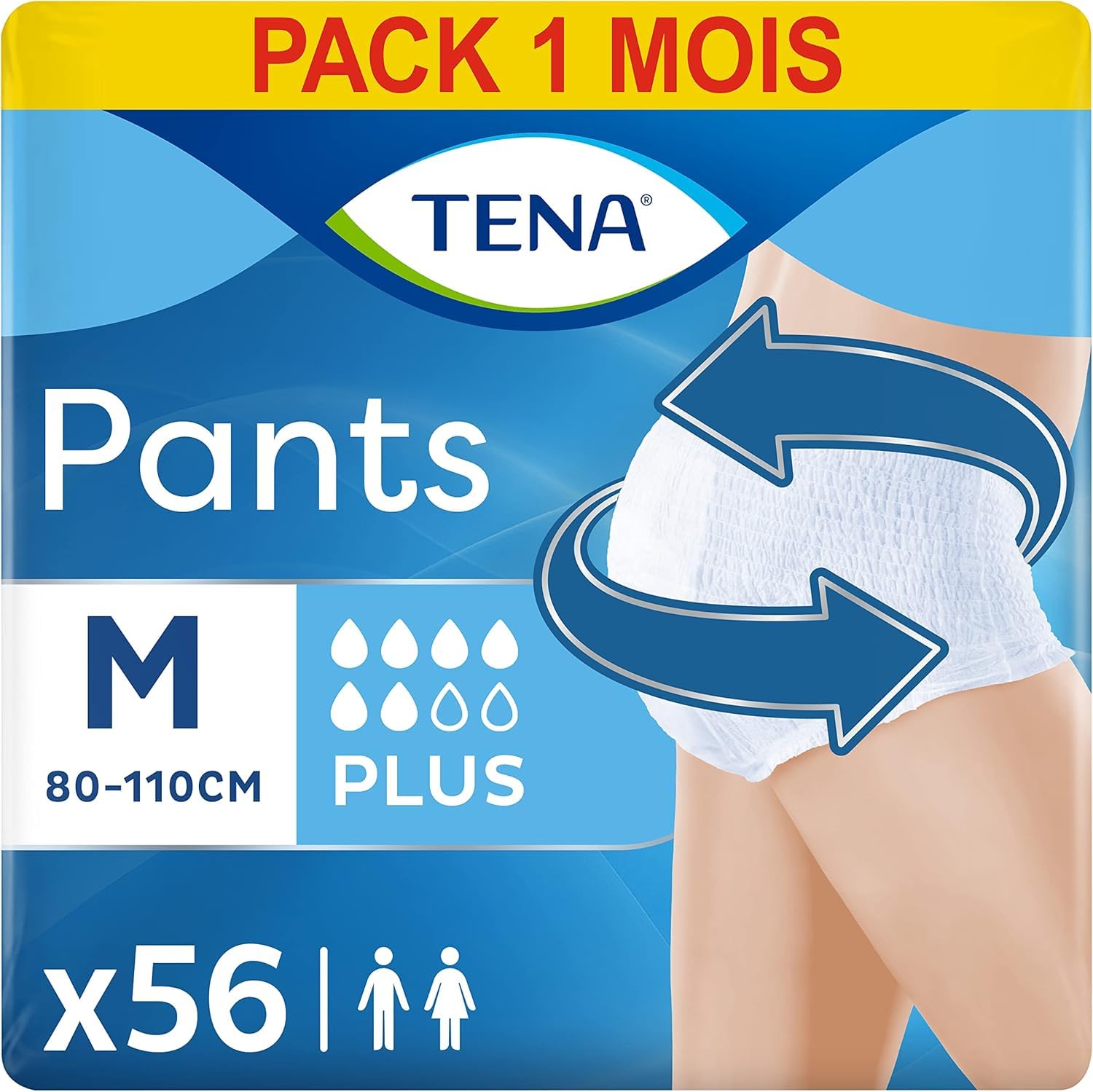 TENA Pants taille M - Sous-vêtements absorbants jetables unisexes pour incontinence - Pour fortes fuites urinaires - Pack de 56 pièces (4 x 14)