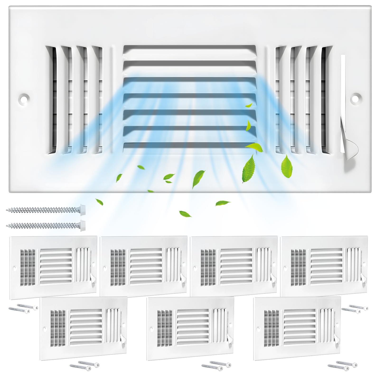 DGB 8 Pcs 10x6 Inch Air Vent Covers - 3-Way Solid Metal Wall & Ceiling Register, Return Air Vent (White, Interior Size 10 x 6)