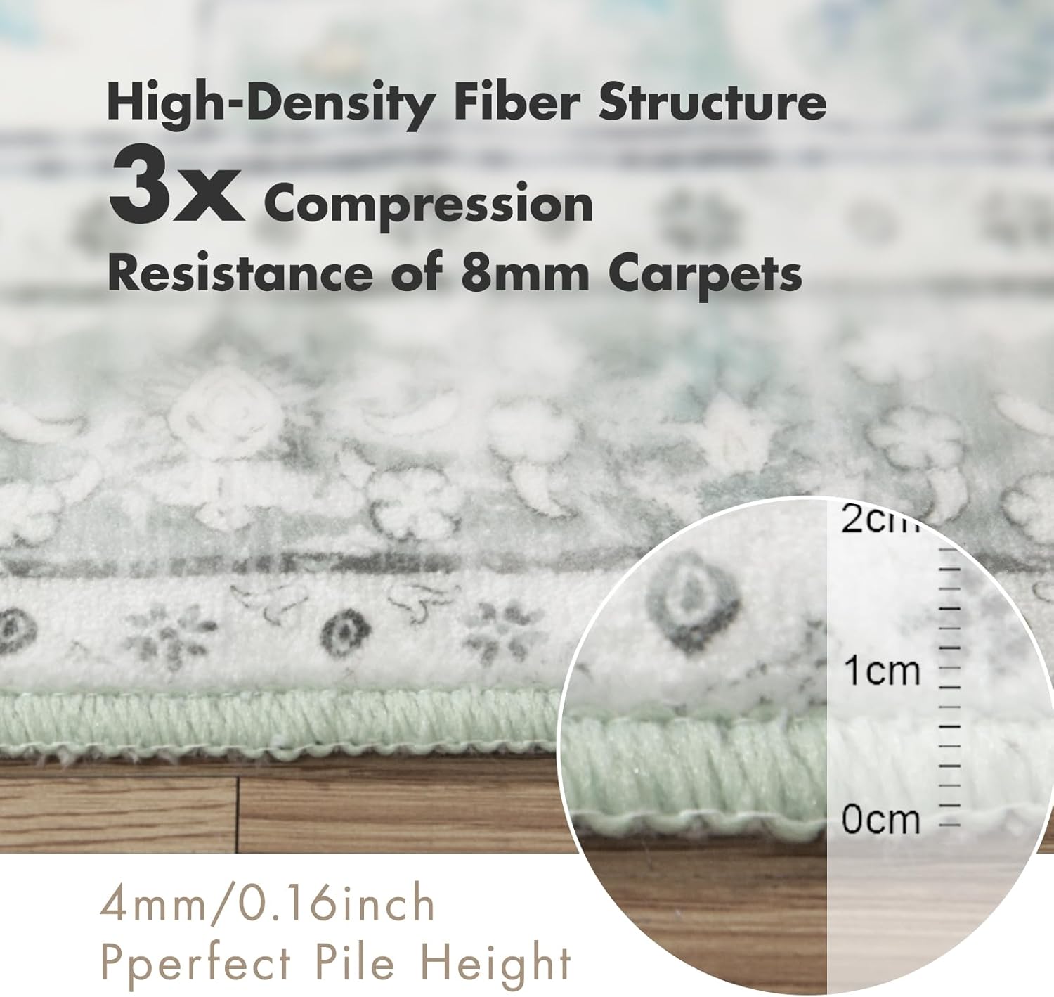 5x7 Soft Washable Area Rugs for Living Room and Bedroom, Non-Slip Stain Resistant Indoor Carpet, Cozy Floor Mat for Dining Room, Office, Under Table​Stain Resistant Green Floral