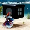 Black Floating Betta Fish Hideout with Window – Sleek 3D Fish Breeding Box & Shelter – Floating Feeding Platform for Betta Tanks – Rest Cave Decor for Small Aquariums 3.67"x2.87"x2.16"
