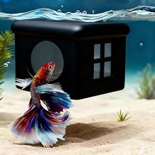 CPLIKE Black Floating Betta Fish Hideout with Window   Sleek 3D Fish Breeding Box & Shelter   Floating Feeding Platform for Betta Tanks   Rest Cave Decor for Small Aquariums 3.67"x2.87"x2.16"
