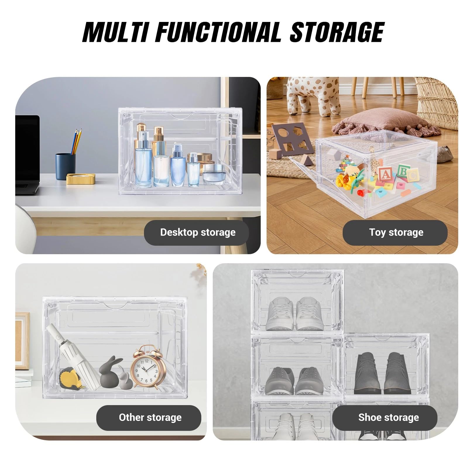 Paquete de 6 cajas de almacenamiento transparentes de plástico duro apilables para zapatos, cajas de almacenamiento de zapatos, cajas grandes de plástico transparente apilables (6 unidades)