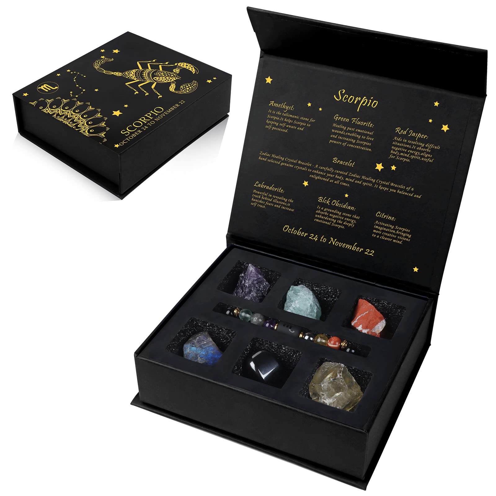 GolbalJew 12 Zodiac Signs Crystals and Healing Stones Gifts for Women Natural Crystal Jewelry Healing Crystal Zodiac Sign Stones with Crystal Bracelet The Astrology Birthstone with Horoscope Box Set