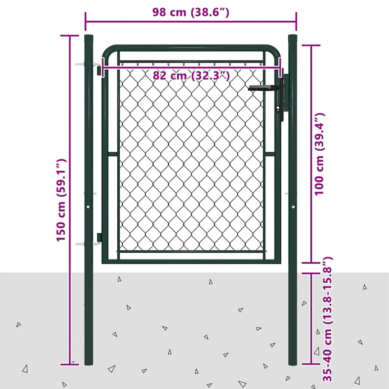 Cancello da giardino in acciaio, 100 x 150 cm, verde, resistente alla ruggine, con maniglia e lucchetto, altezza pannello 100 cm, per esterni