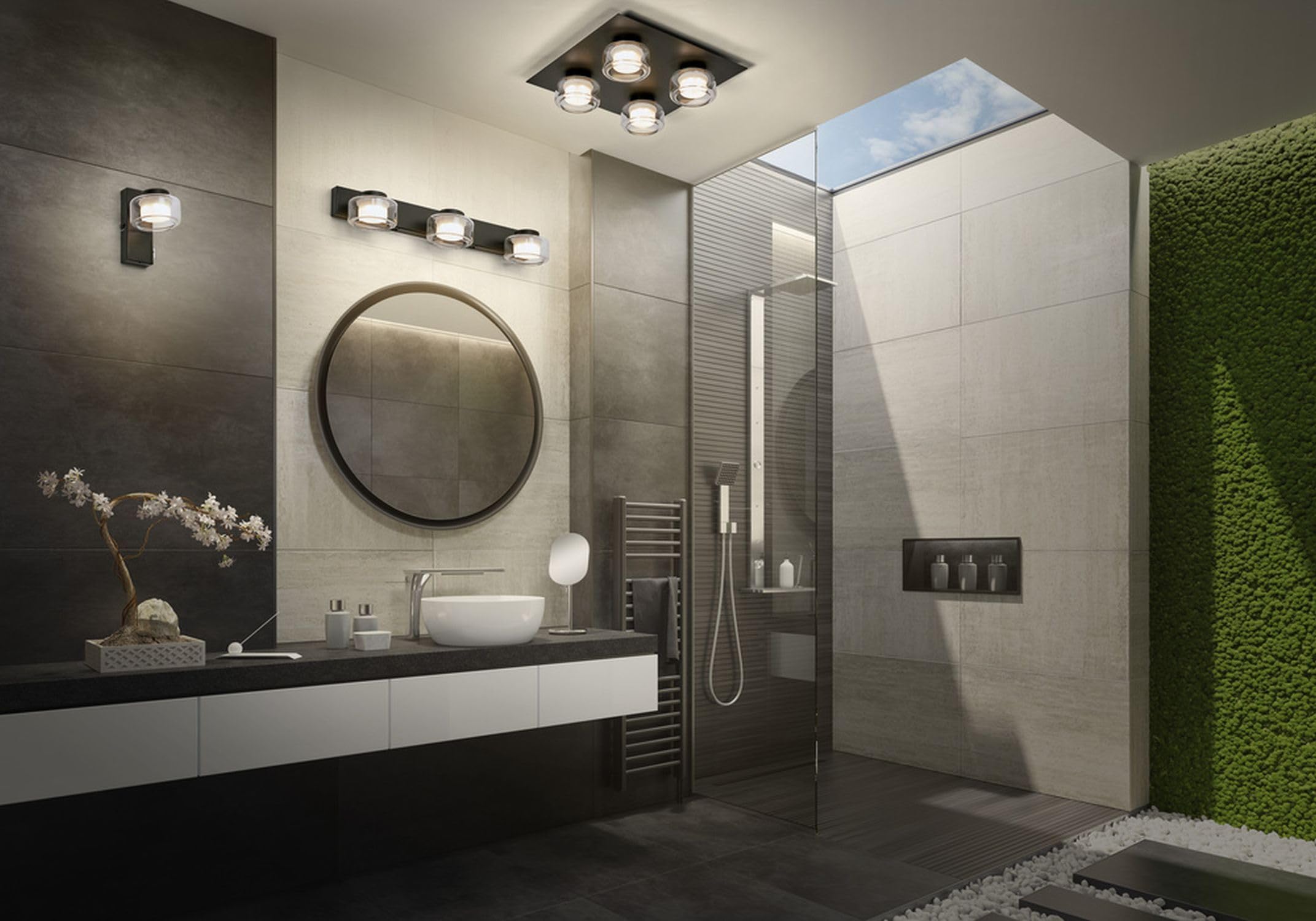 Licht-Erlebnisse LED Wandlampe Metall Glas Schwarz 3000-4000 K Click-CCT IP44 modern Badezimmer Flur Schlafzimmer Treppenhaus B:50 cm Wandleuchte Bad