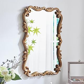 LOVNAHO Vintage Gold Mirror for Bathroom,Wood Scalloped Antique Arched Full Length -15.7X23.8inch Wood Baroque Ornate Wall Mirrors for Bedroom,Entryway,Fireplace Mantle