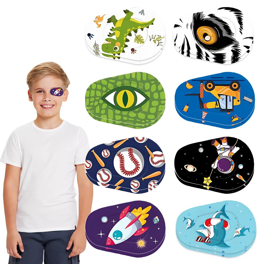 24 Pezzi Bende Oculari per Bambini,Benda Occhio Pigro Bambini,Benda Adesiva Sull'Occhio per Bambini Benda Adesiva in Cotone per Bloccare la Luce Estiva per Bambini(8 Stili/Interessante)