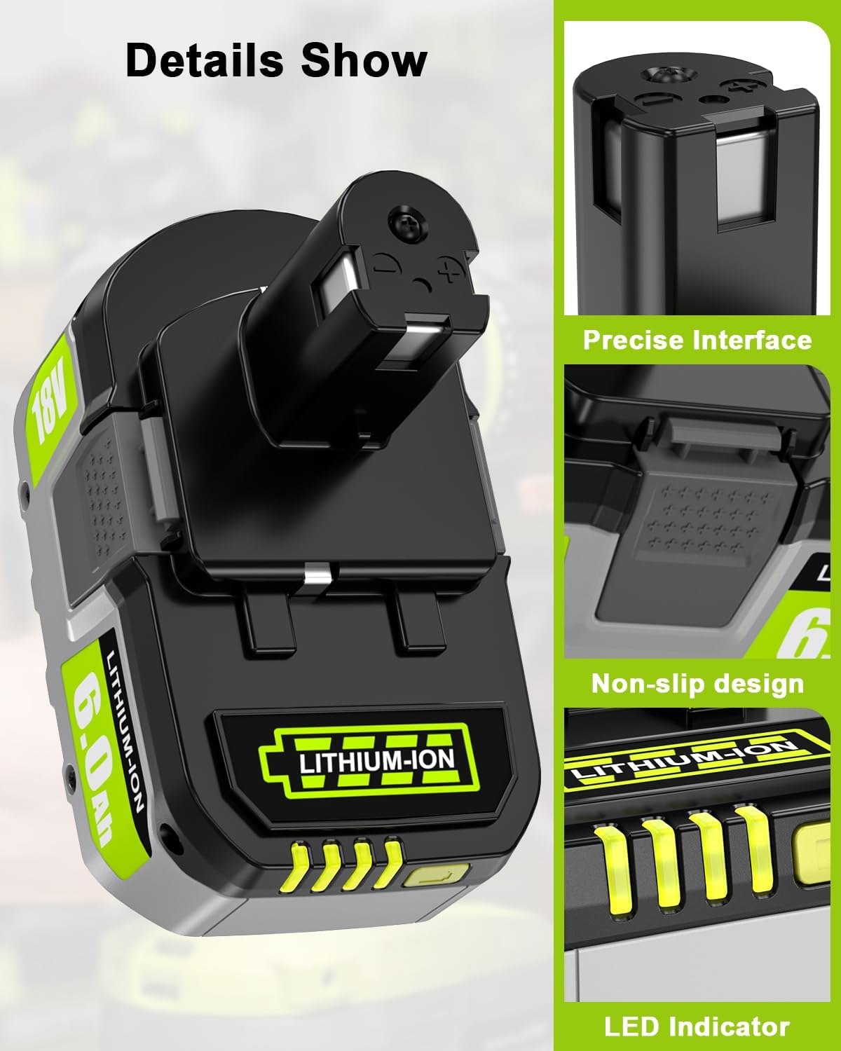 6.0Ah Battery Replacement for Ryobi 18V ONE+ System - 2 Pack High Performance Lithium-Ion with LED Power Gauge, Compatible with P108 P107 Cordless Tools
