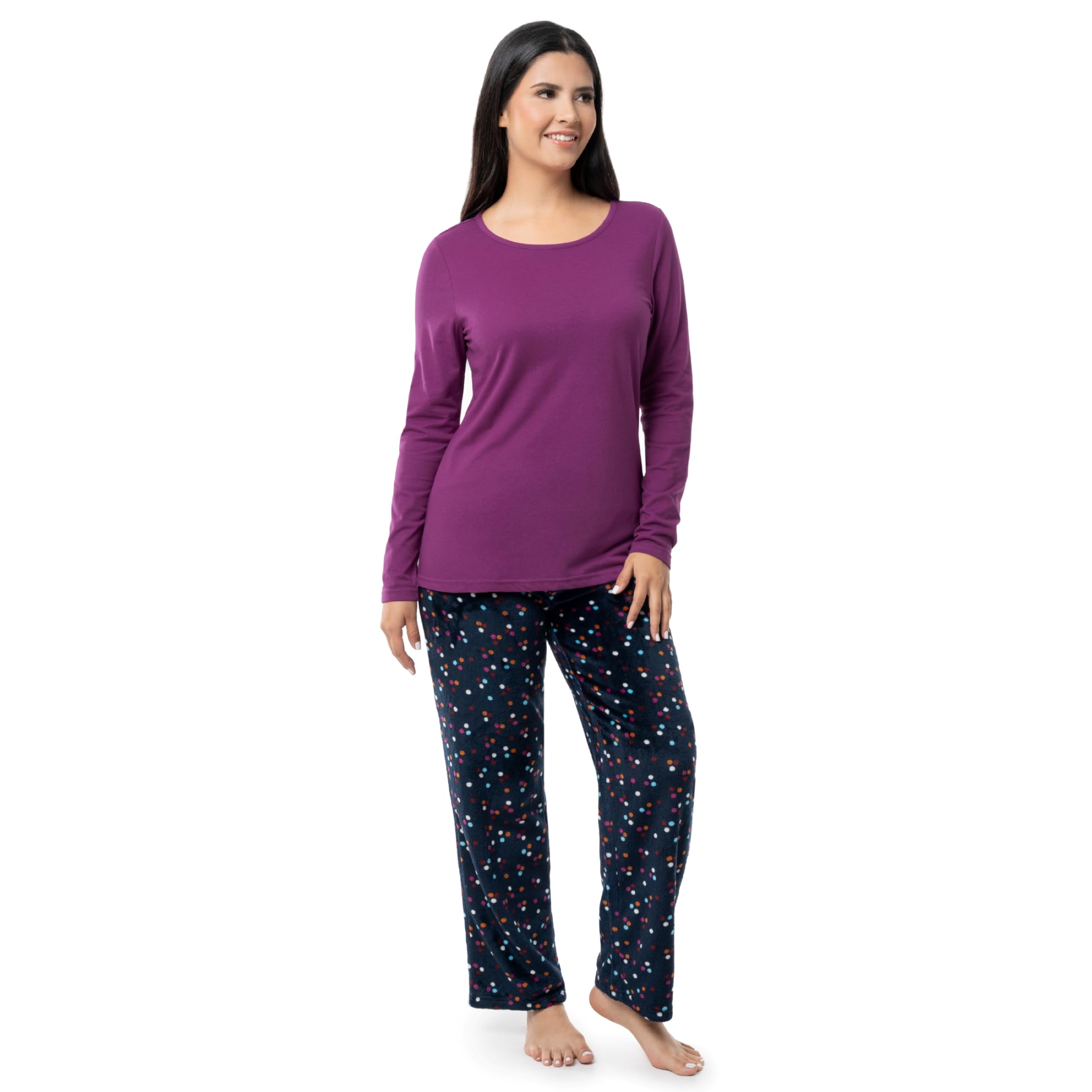 Women's Sueded Jersey Crew Top and Fleece Pant Sleep Set