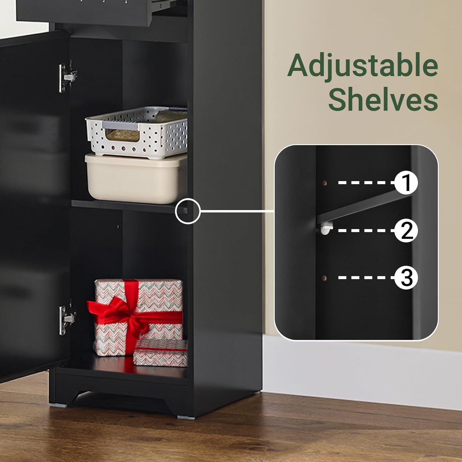 SoBuy Bathroom Tall Narrow Cabinet, Slim Freestanding Storing Unit with Shelves Narrow Floor Standing Cupboard, Black BZR109-SCH