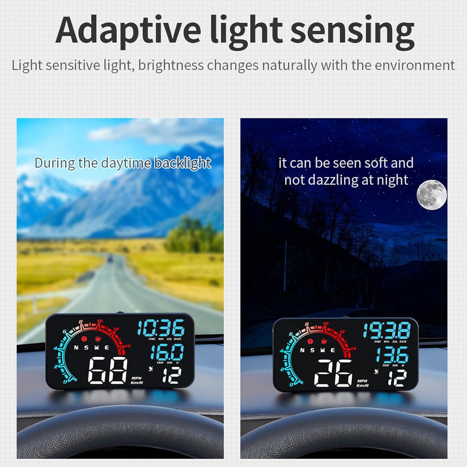 Universal Car GPS Speedometer HUD with Speed Alarm and Fatigue Driving Reminder, Blue White HD Screen for Speed Altitude Mileage and Direction, Rugged Durable LED Digital (Color)