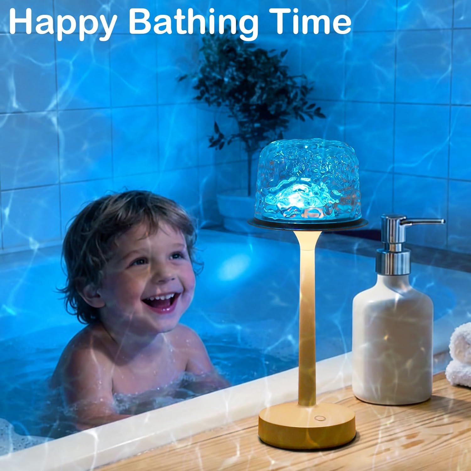 Cordless Shower Lamp,Bedside Lamp,Touch Ocean Wave Projector Light,3 Way Color Temperature,16 Color Changing Light,Dimmable,Rechargeable Aurora Night Lights for Bedroom Bathroom, Waterproof
