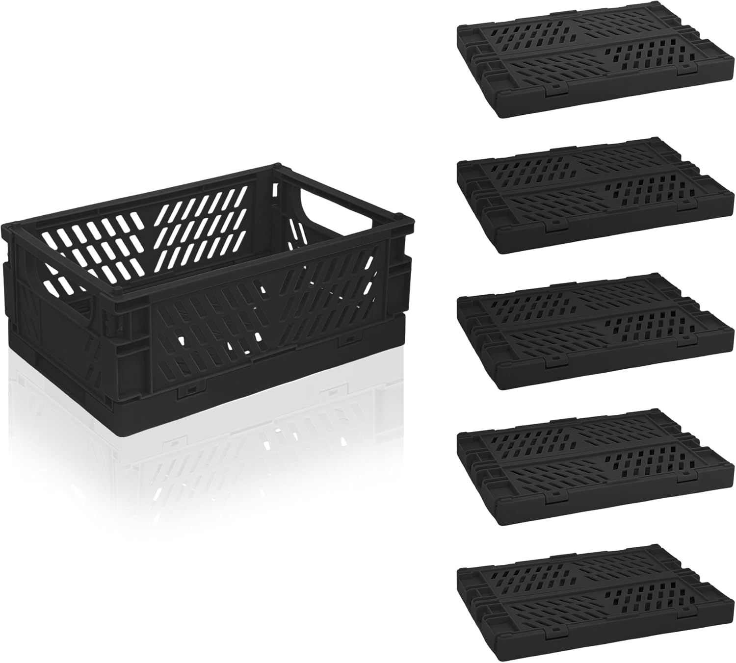 6 Pack Mini Foldable Small Plastic Baskets for Organizing and Storage,Collapsible Storage Crates,Mini Bins for Home Kitchen Bedroom Bathroom Office (Black, Small 6x4x2.2)