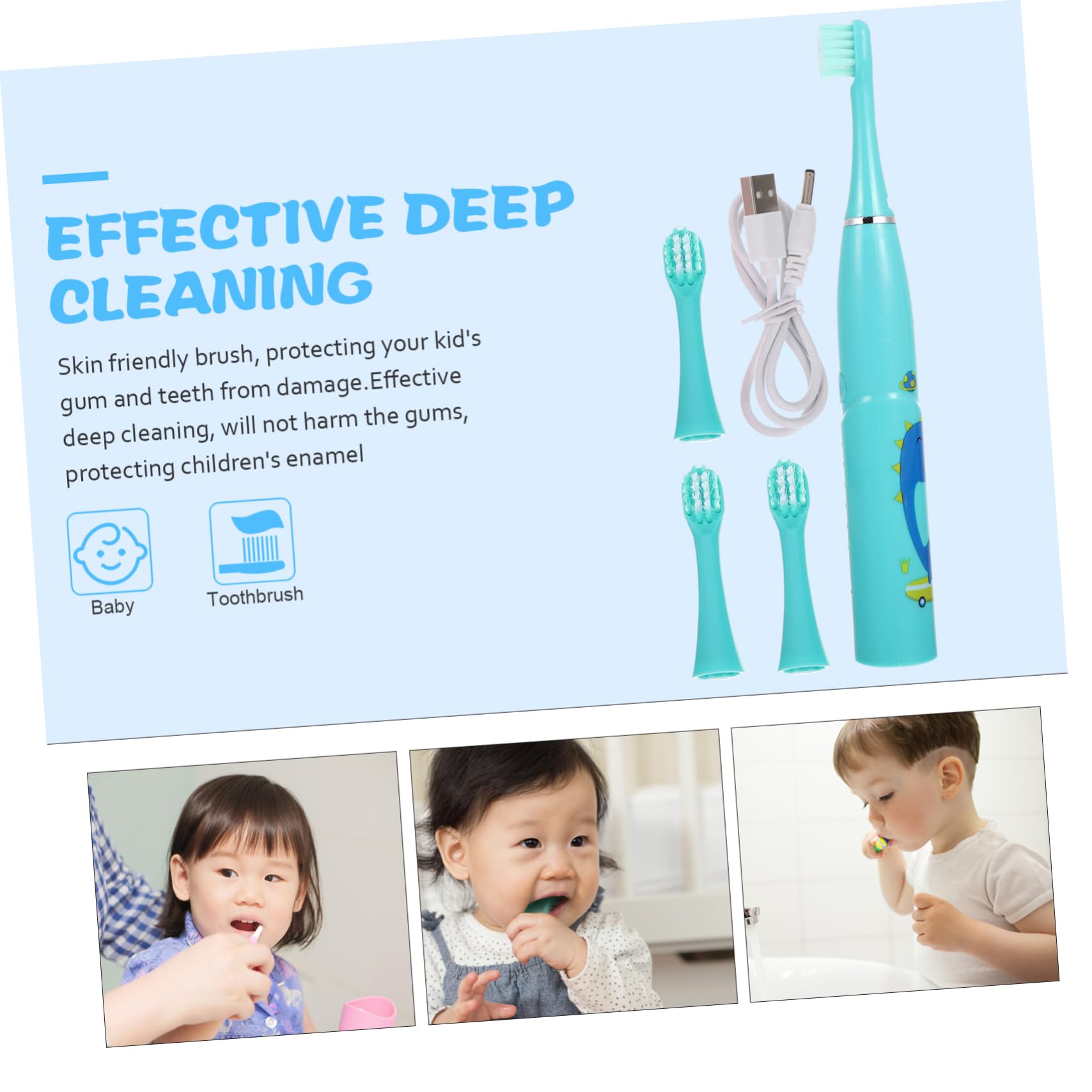 Gatuida 3sets Spazzolini Elettrici Per Ragazzo Ragazza Design Cartoon e Portatile Accessorio Per La Pulizia Dei Denti Domestico Facile Da Usare Per Ragazzi e Ragazze