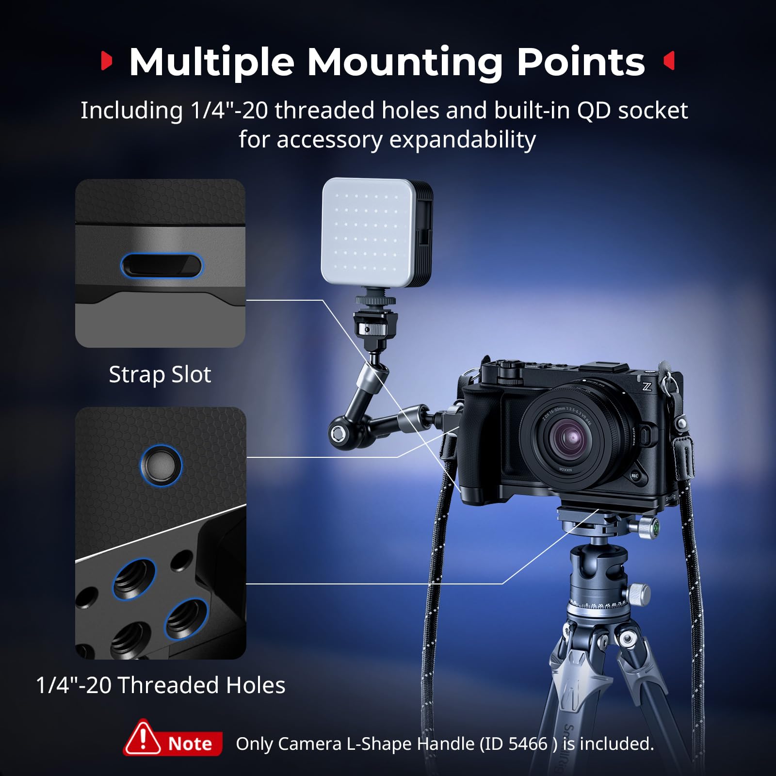 SMALLRIG Poignée en L pour Nikon ZR avec Grip Ergonomique en Silicone, Filetage 1/4", clé magnétique, Plaque de Fixation Rapide intégrée pour Arca, en Marche Rapide sur trépied, 5466