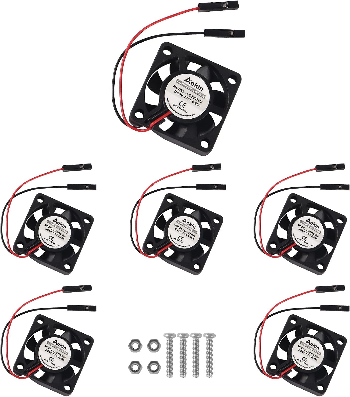 6pcs Mini Cooling Fan for Raspberry Pi 5/4, 30x30x7mm, Quiet, 30000hrs Life, 3.3V/5V DC, 6000rpm, 5m/h Airflow, Suitable for Raspberry Pi 5/4/3+/3/2/B+/Zero/Zero W, Robot Project