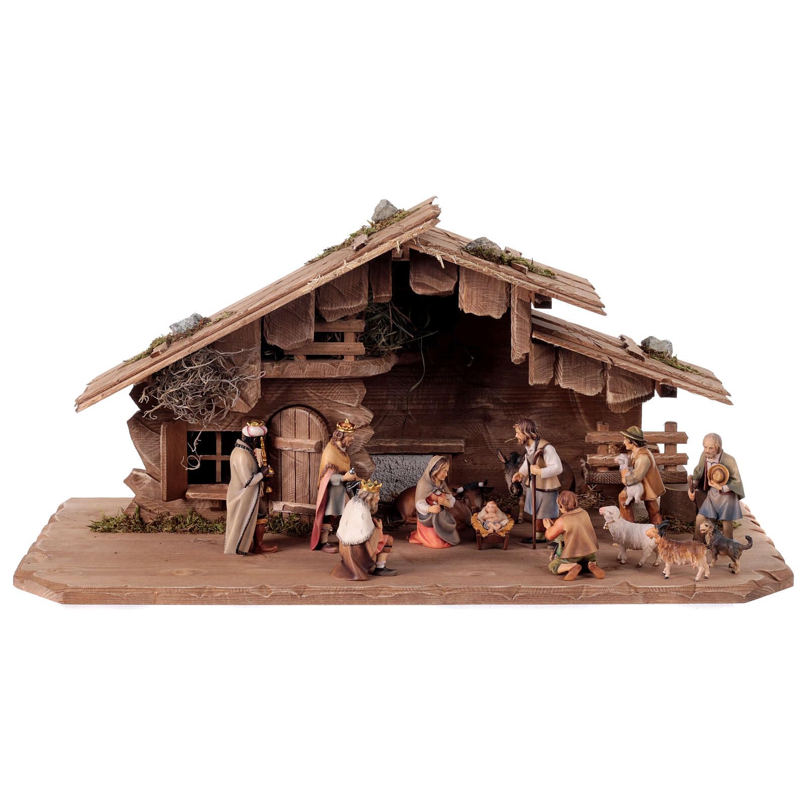 Holyart Presepe Val Gardena: Presepe nella stalla mod. Original Pastore legno dipinto in Val Gardena 12 cm - 14 pz