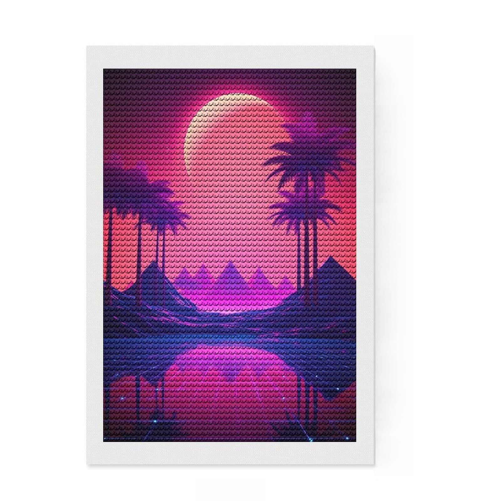 Junmoney Shining Ascents Synthwave Diamond Art Kit 8"x12", for Women, Nice Detail and Sparkle, Living Room Decor, Birthday Gift, Easy to Enjoy