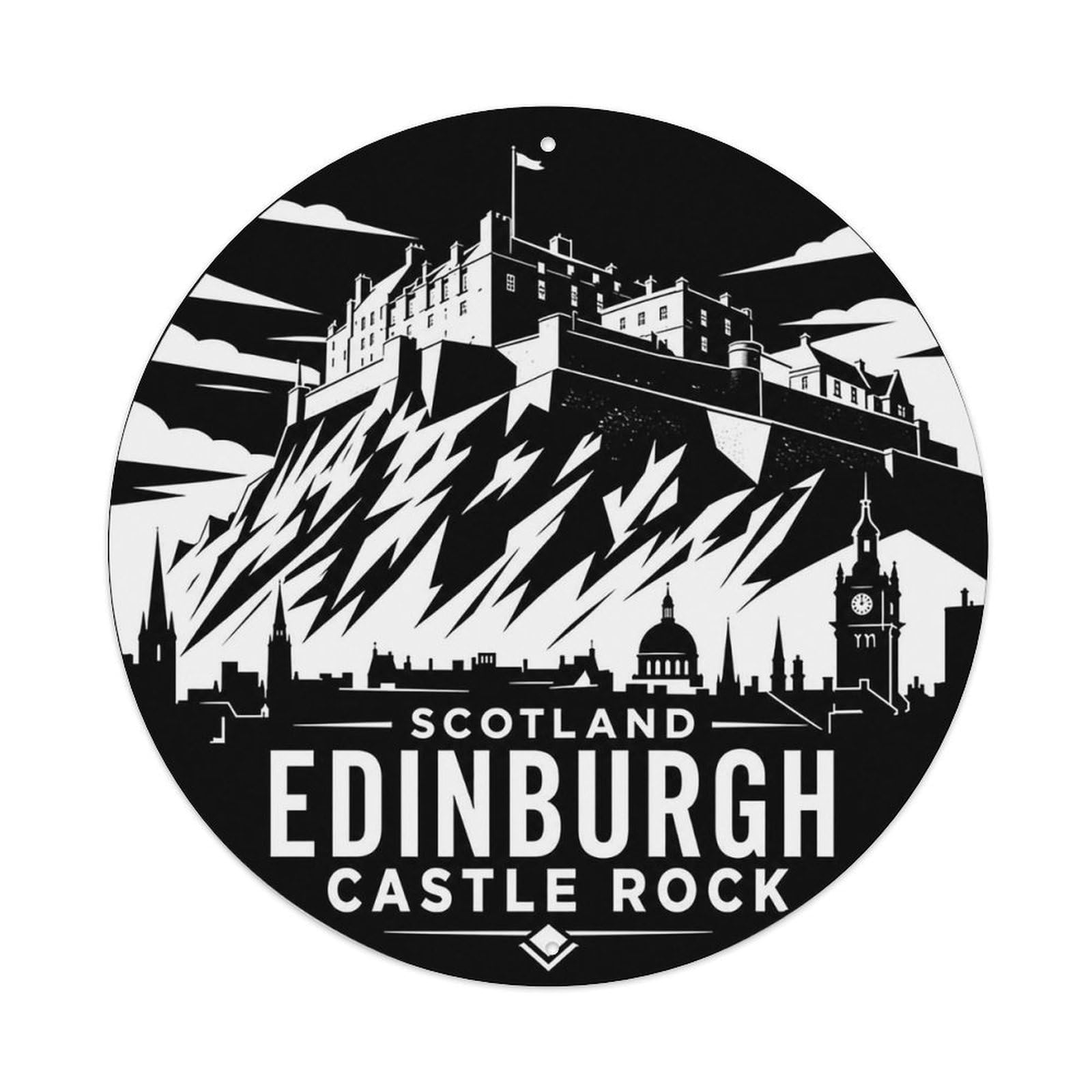 Edinburgh Castle Rock Scottish Monochrome City Landmark Metal Tin Sign