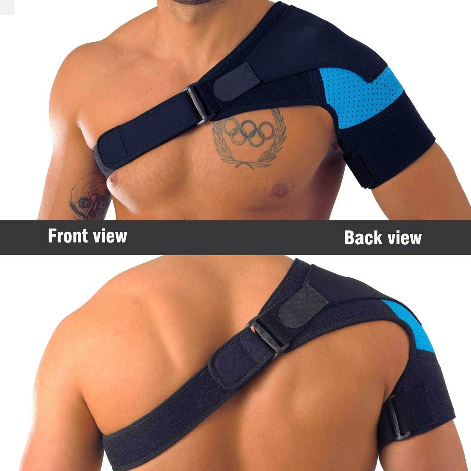 AADECOR [2 Pack] Schulterstütze für Männer und Frauen - Stütz- und Kompressionsmanschette für gerissene Rotatorenmanschette, AC-Gelenkschmerzlinderung - Verstellbare Schulterbandage, universell,Blue