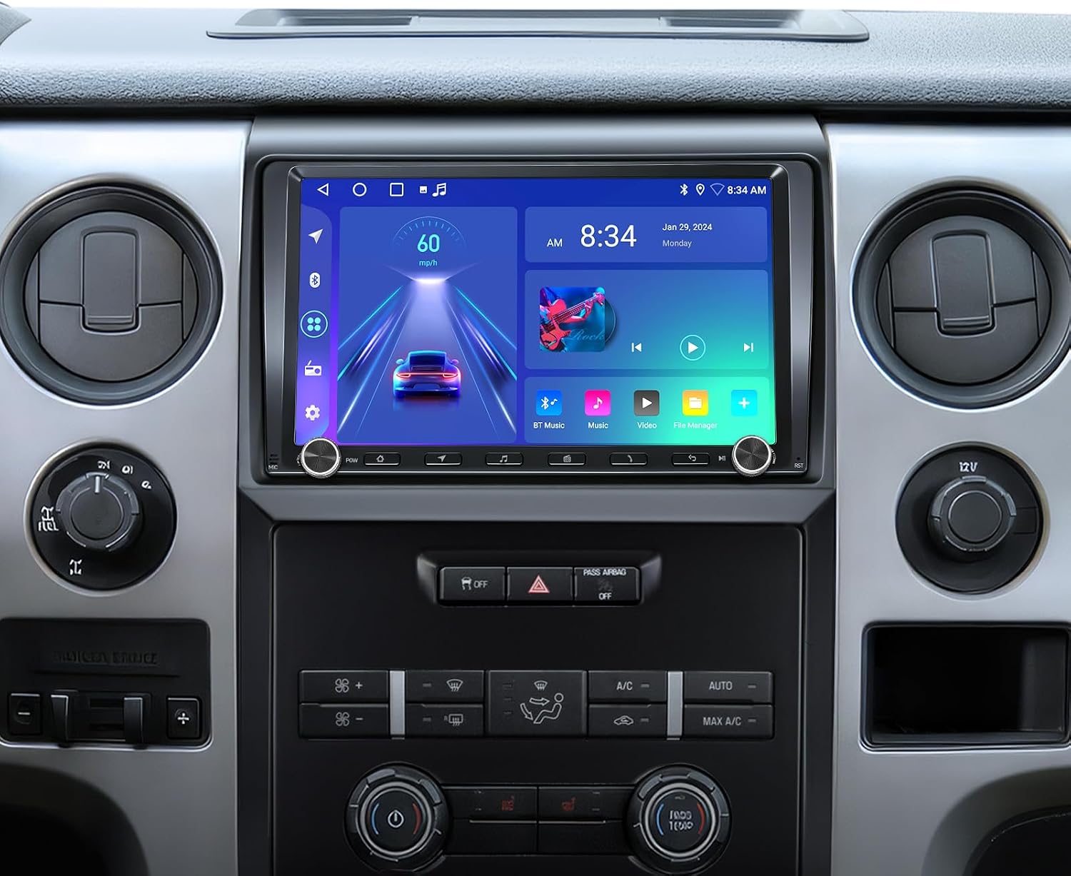 9" QLED Android 13 Car Stereo for Ford F150 2009-2014 Wireless CarPlay Android Auto Radio with Small Knobs & Buttons, Fits XL XLT Base Trims with Manual AC, Backup Camera (No 8" SYNC)
