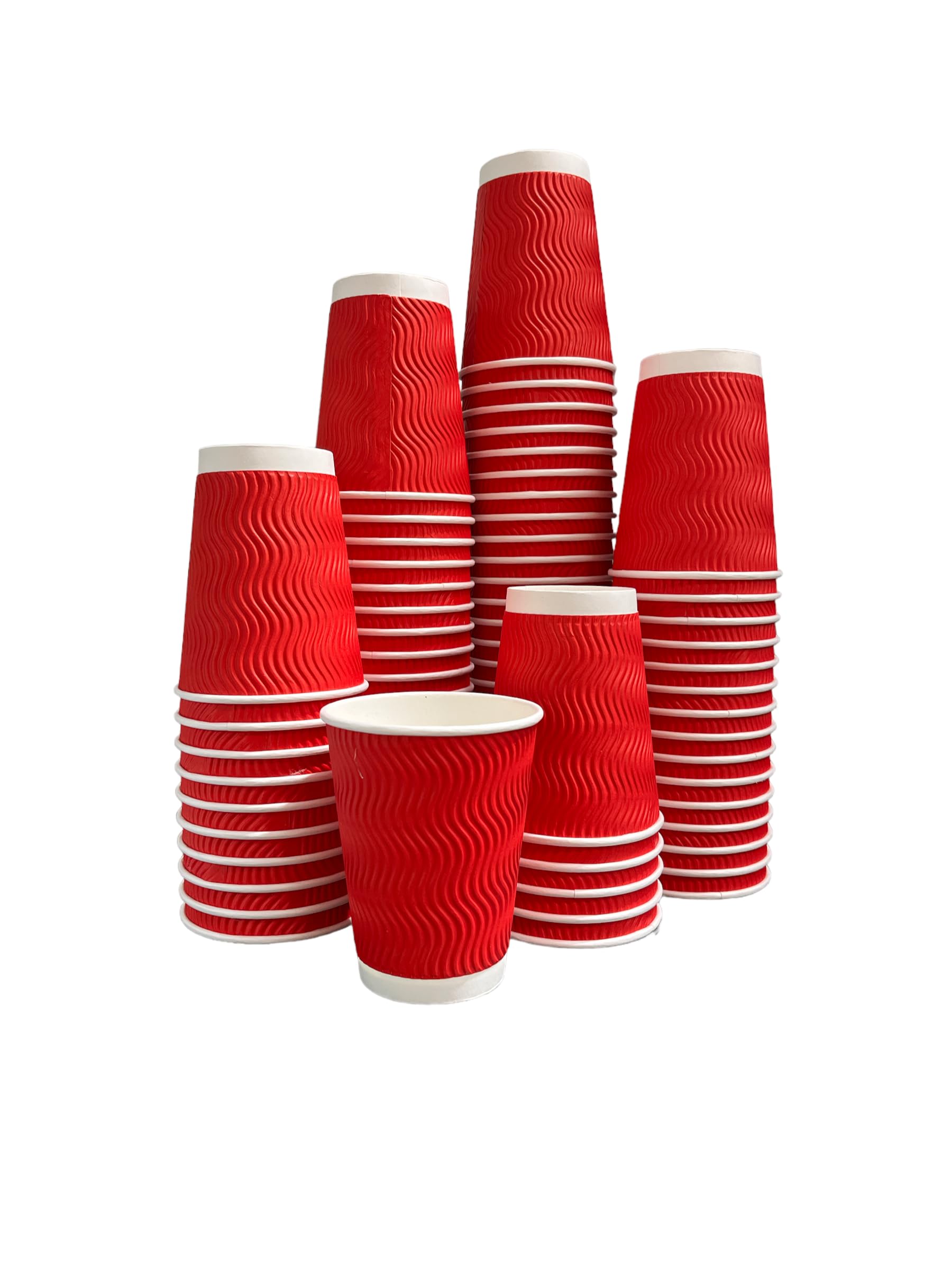 NovatoStar Kraft Paper Cups 500 Ripple Cups - 3 Ply Insulated Paper Cups - Disposable Paper Hot Coffee Tea Drinking Cups (8oz, Red)