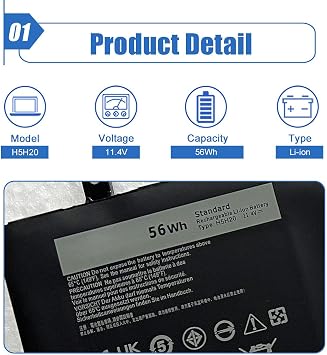 H5H20 Laptop Battery RRCGW Replace for Dell Precision 5510 5520 M5520 5530 5540 XPS 15 9550 9560 9570 9590 Inspiron 7590 7591 Series Notebook 62MJV M7R96 5D91C 05D91C 11.4V 56Wh