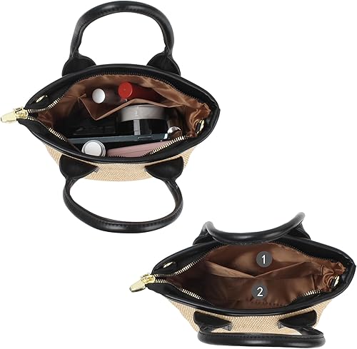 Miniatura 4 de Bolso cruzado tejido de paja pequeña para mujer, bolso con asa superior, bolsa de cubo con cremallera