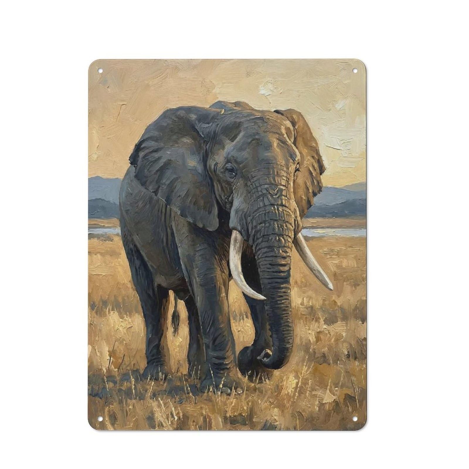 Junmoney Style-21 Majestic Elephant In Golden Hour Vintage Metal Wall Decor 40X30cm, Vintage Metal Sign For Cafe, Bistro, Bakery Or Restaurant
