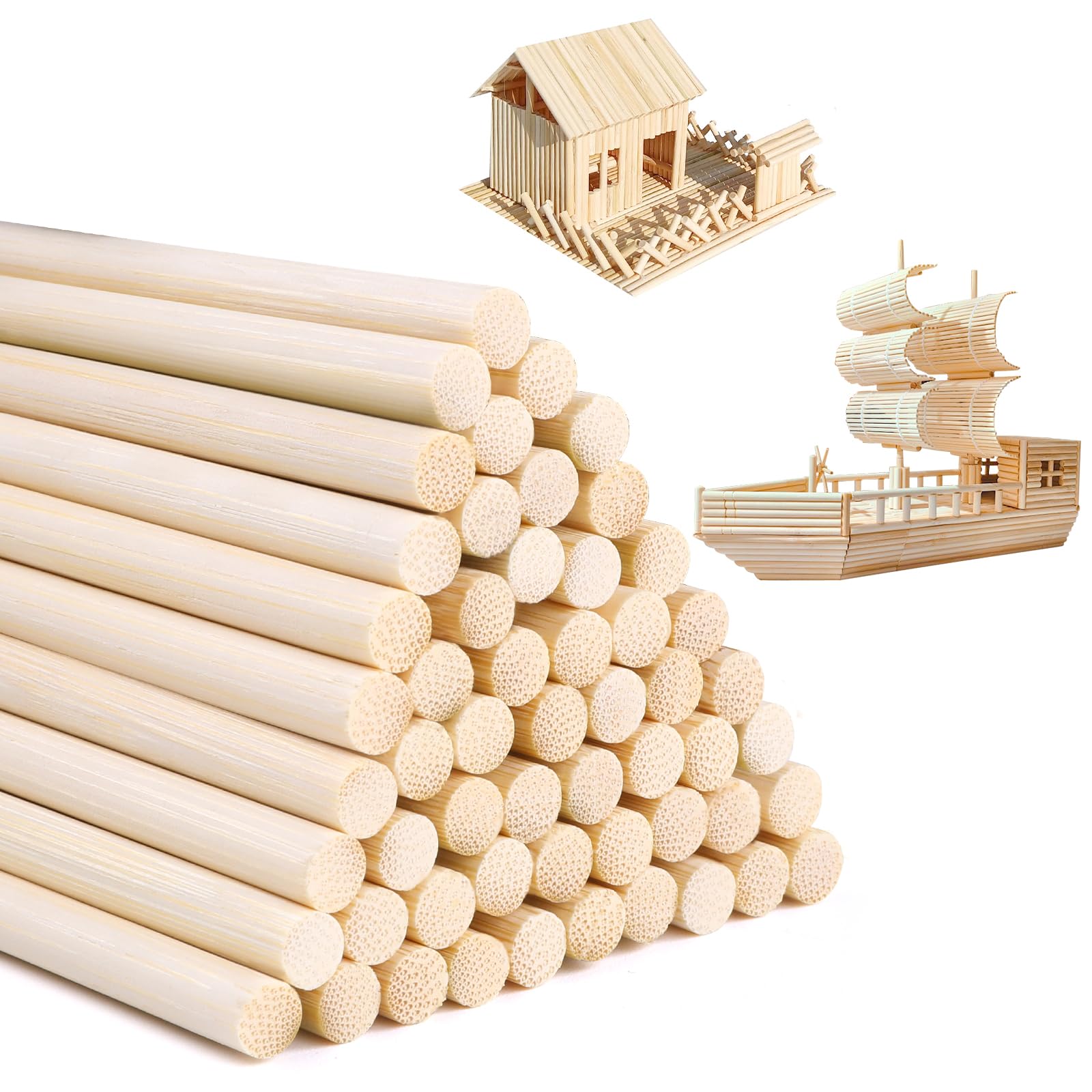 DIYDEC 50Pcs Wooden Dowel Rods 1/4 x 12 Inch Round Wooden Sticks for Crafts Natural Wood Dowels Precut Wood Rods Hardwood Sticks for Crafts Cake Dowels DIY Projects