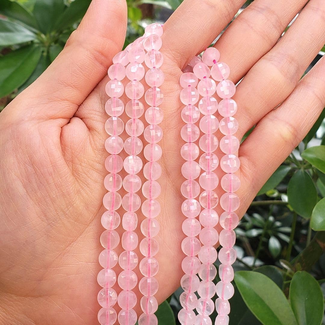 Adabele 45 Inch Natural Rose Quartz Pink Crystal Gemstone 6mm Faceted Flat Round Coin Loose Beads Gem Stone Spacer (171-183pcs) for Jewelry Making GZ13-9