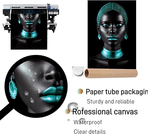Miniatura 5 de Lwlaboc Arte de pared afroamericano, impresiones en lienzo de niña negra verde azulado, póster moderno de mujer afro, pintura artística negra para