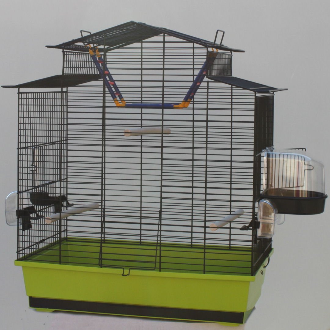 Grüner Vogelkäfig IZA III Cabrio Wellensittichkäfig,Exotenkäfig,Vogelkäfig Vogelbauer Wellensittich Kanarien Voliere Vogelhaus Käfig incl. Badehaus und Trinkröhrchen …