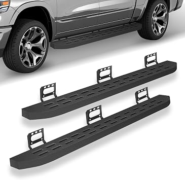 6" Wide Textured Black Carbon Steel Running Boards for 2019-2024 Dodge Ram 1500 Crew Cab,Heavy Duty Side Steps with Non-Slip Step Pads,Powder Coated for Rust Resistance