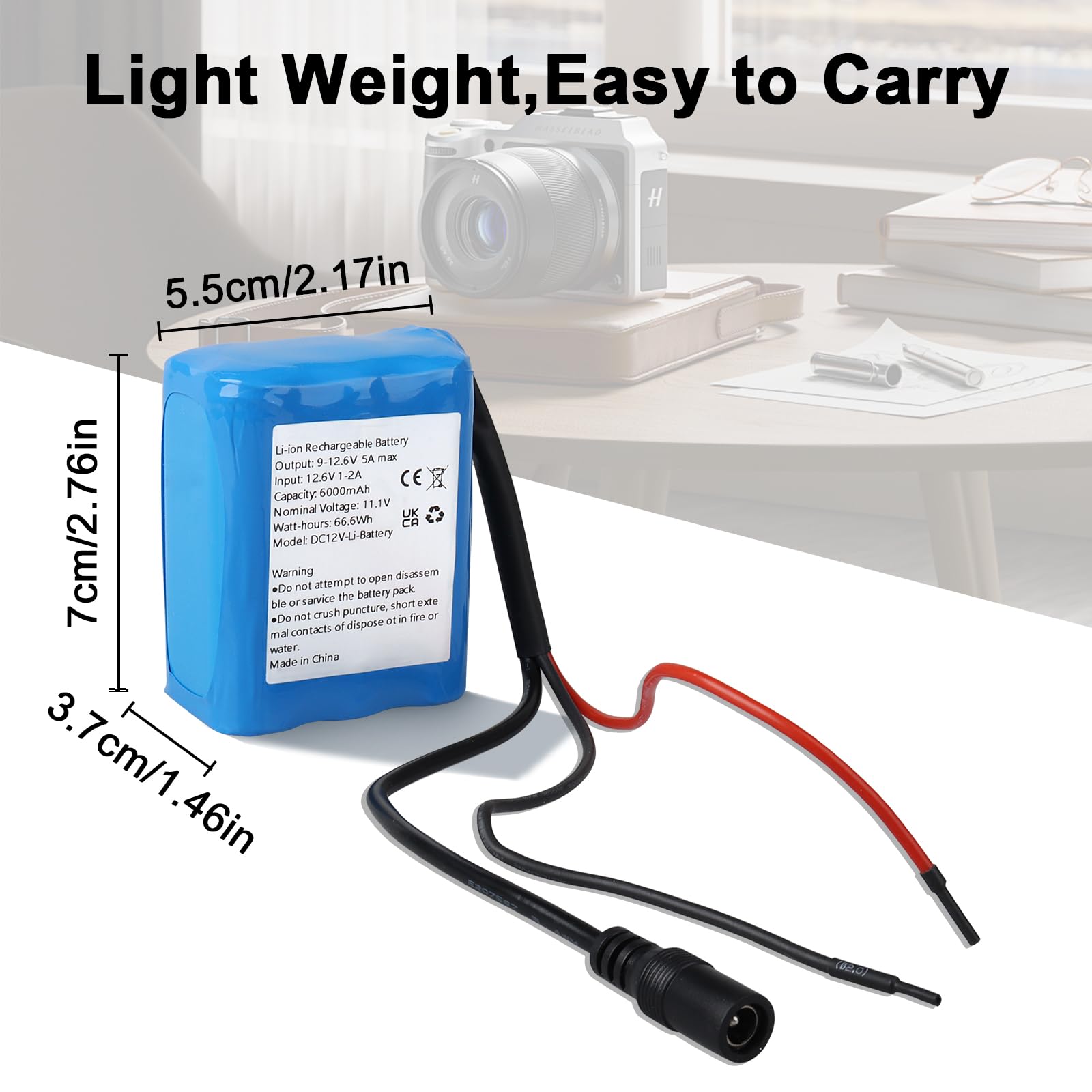 Batterie Rechargeable Lithium-ION DC 12V 6000mAh WoskjXas pour la Plupart des appareils 12 V, caméras sans Fil, caméscopes, lecteurs MP3, Bandes Lumineuses LED, routeurs, DVD Portables