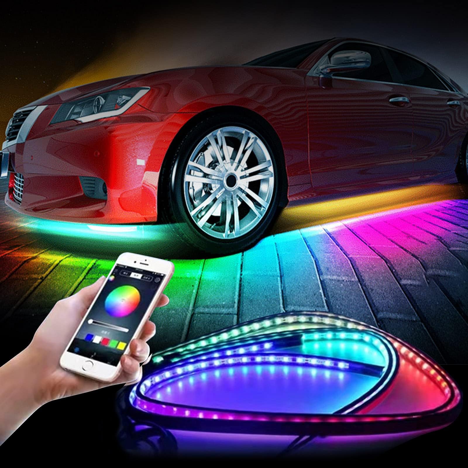 Exterior Car Underglow LED Strip Lights, Music Sync Dream Color Chasing Neon Accent Lights Kit, 16 Million Colors Underbody System Lights, Bluetooth APP Control, DC 12V (2×47inch+2×35inch)