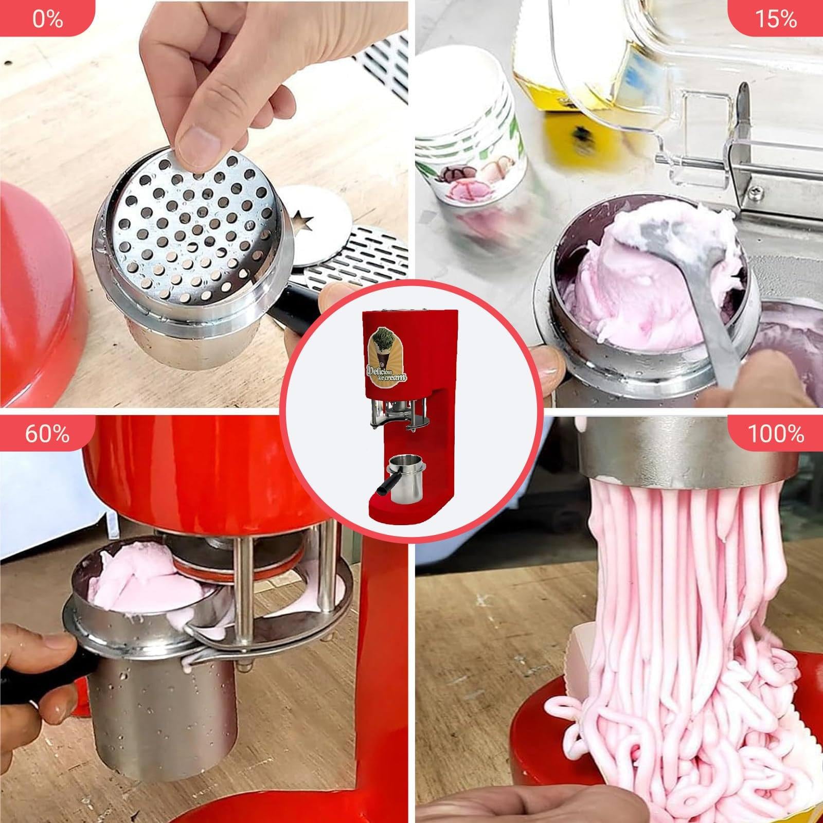 Soft Serve Ice Cream Maker 28–30L/H, 4 austauschbare Spitzen für Spaghetti, Bänder, Heimpartys, kleine Unternehmen