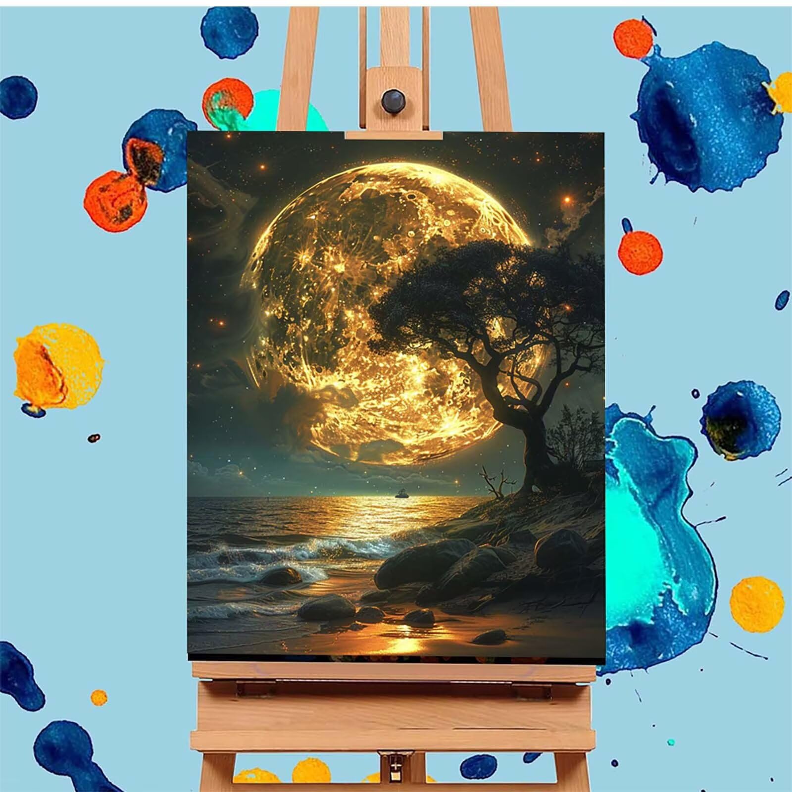 KUEGDUNG Spiaggia Dipingere con i Numeri Adulti con Telaio, Paint by Numbers Paesaggio, DIY Dipingere con i Numeri Kit con 3 Pennelli e Vernice Acrilica, Decorazione Casa, Regalo Donna 70x95cm A-1136