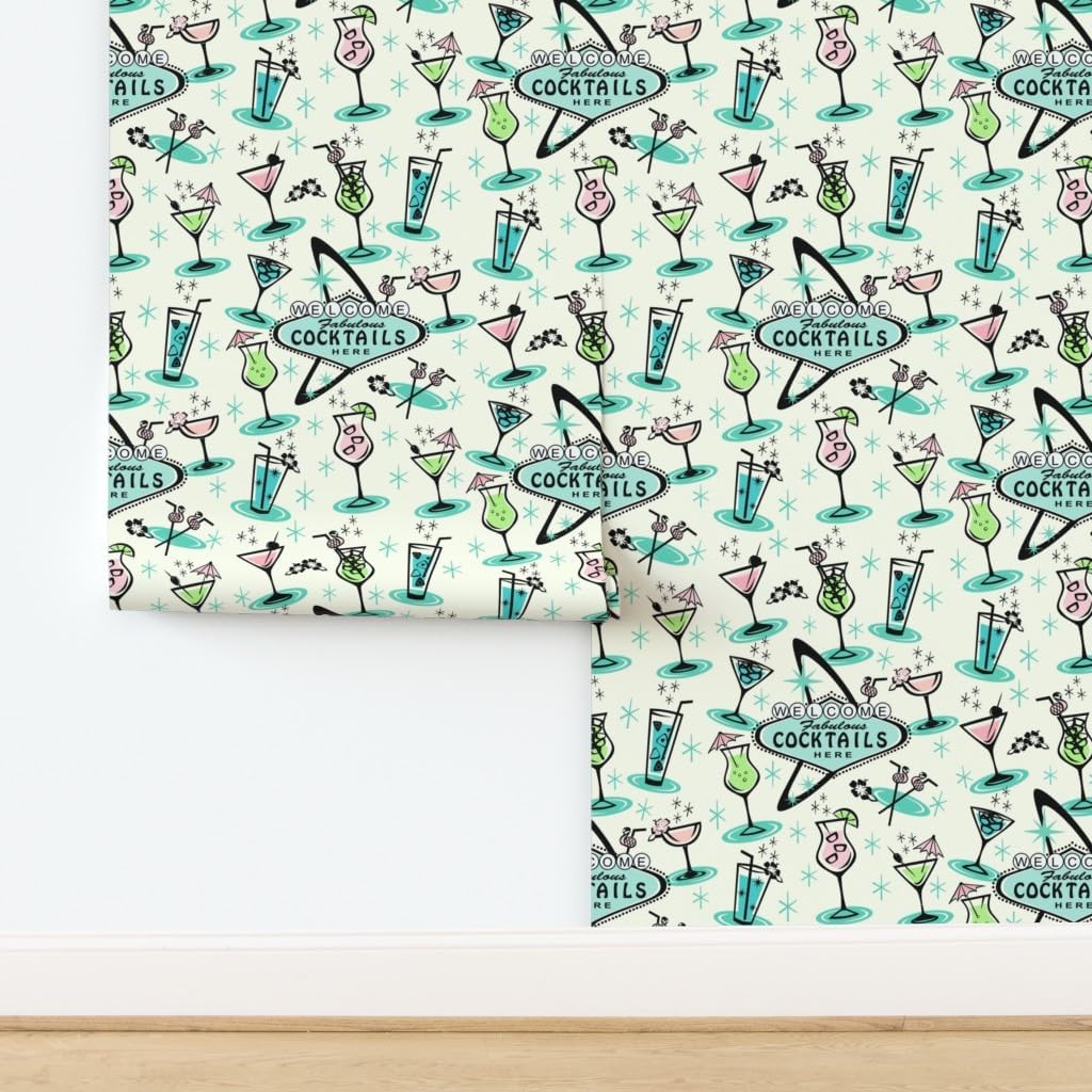 Removable Wallpaper 6ft x 2ft - Atomic Age Retro 1950S Midcentury Flamingos Pinup Rockabilly Custom Pre-Pasted Wallpaper by Spoonflower