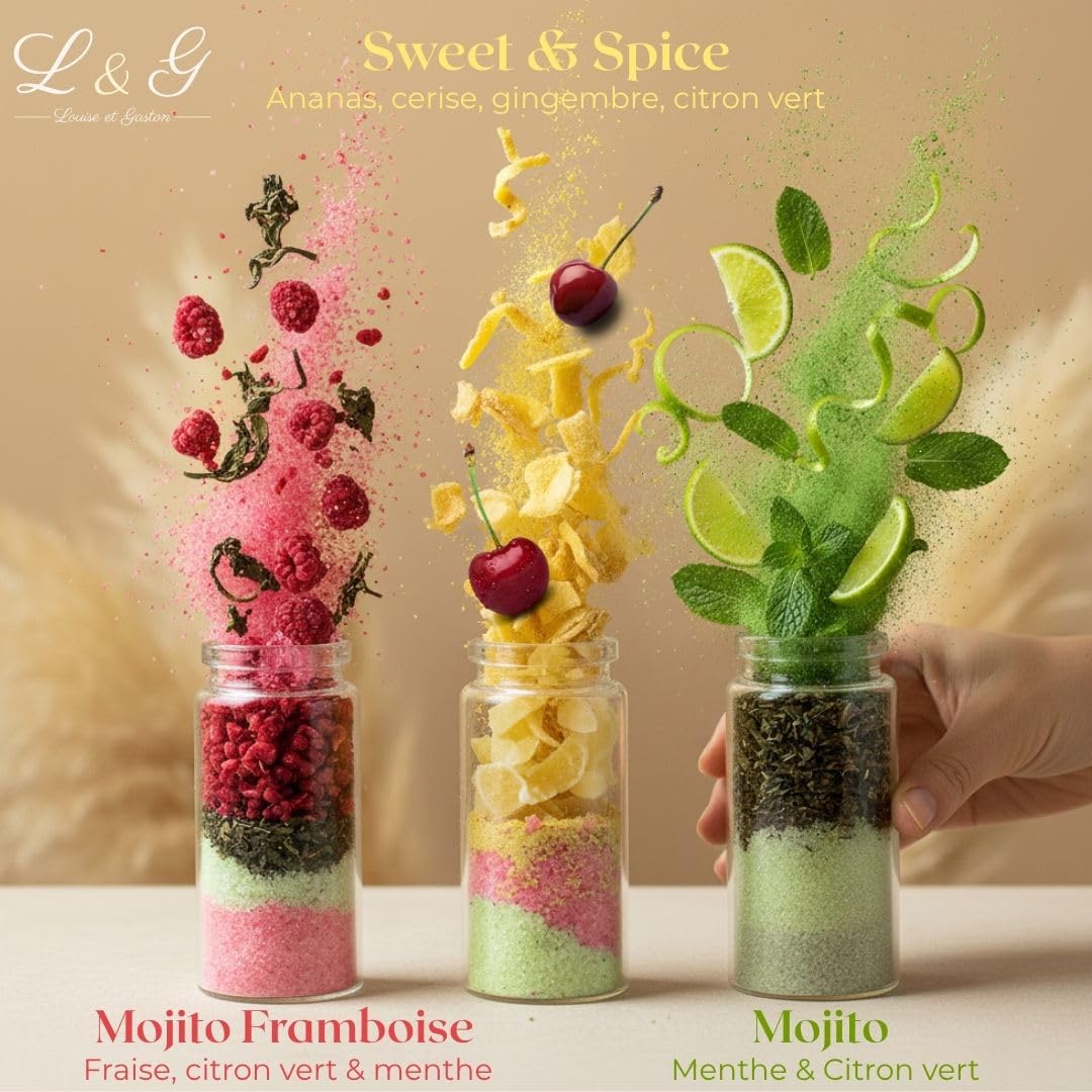 L&G - Coffret Rhum Arrangé “RhumSweetRhum” | Kit Fabrication Maison avec Épices Naturelles | 3 Fioles Saveurs Exotiques + Glaçons + Dessous de Verre | Idée Cadeau Noël ou Secret Santa