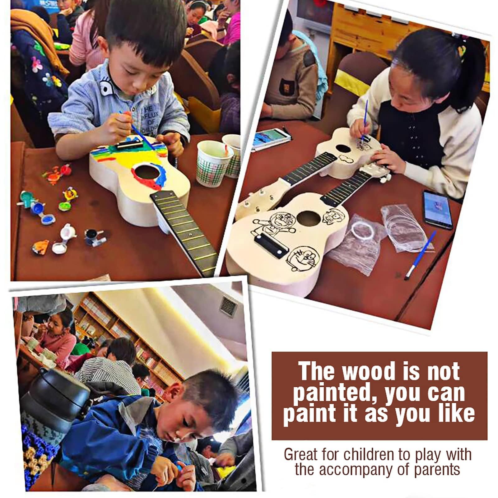 Kit de ukelele de 21 pulgadas DIY Wood, Basswood 4 String Ukelele Kit de bricolaje Instrumento Instrumento de cuerda Ukulele para niños Adultos Principiantes