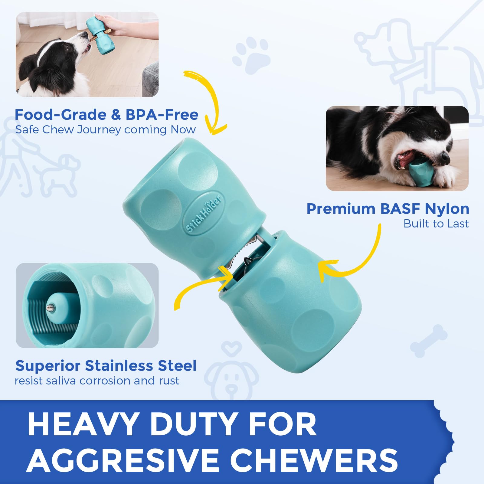 Bully Stick Holder for Dog, supporto migliorato per masticare, giocattolo per osso, sicuro e resistente, dispositivo di sicurezza per prevenire il soffocamento, adatto a varie dimensioni di
