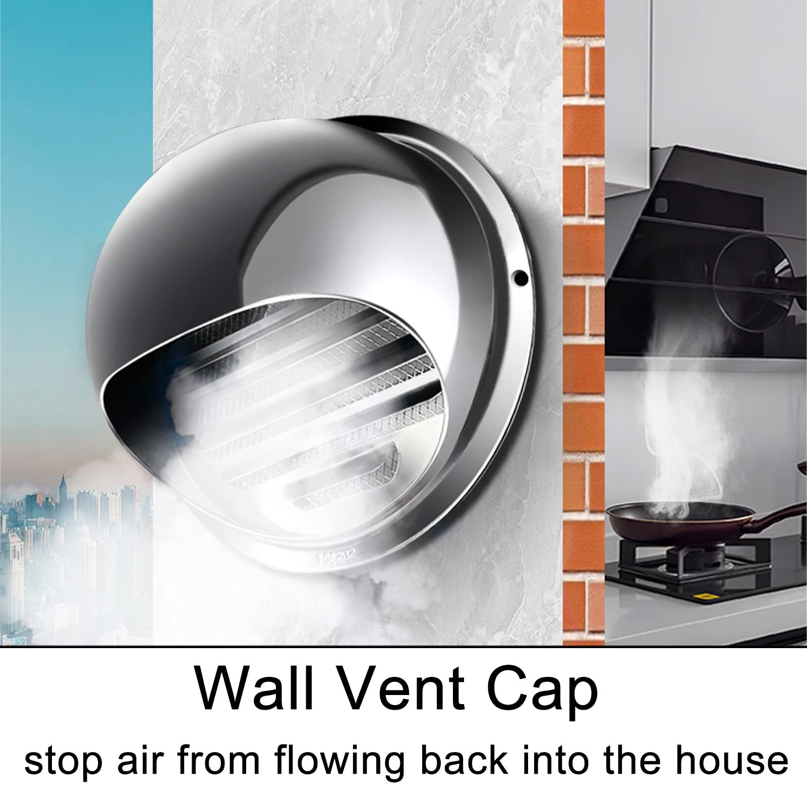Grille de Ventilation pour Salle de Bain Cuisine Ø 100 125 160 250 300 mm Mural Bouches Aeration Sortie d’air en Acier Inoxydable avec moustiquaire Sortie d'évacuation Ronde