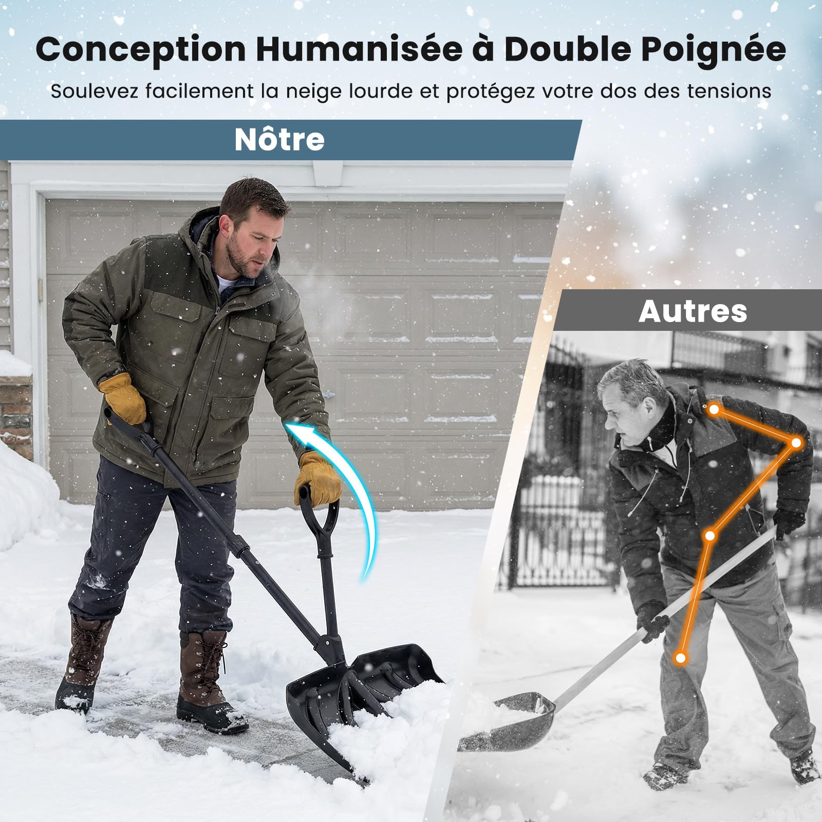 COSTWAY Pelle à Neige avec Poignée d'Assistance, Outil de Déneigement Léger avec Lame Large Poignée en D Bande d'usure en Aluminium, Grattoir à Glace d'urgence pour Garage Allée Voiture - 5